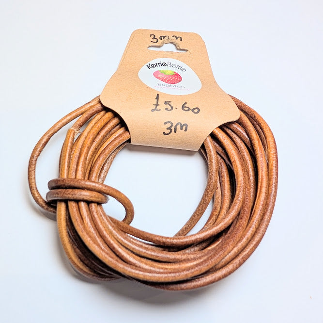 Natural Dark Tan Leather Cord - 3mm