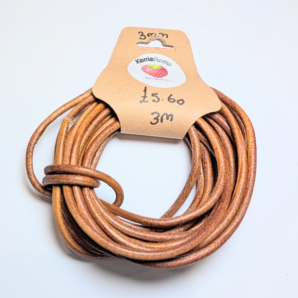 Natural Dark Tan Leather Cord - 3mm