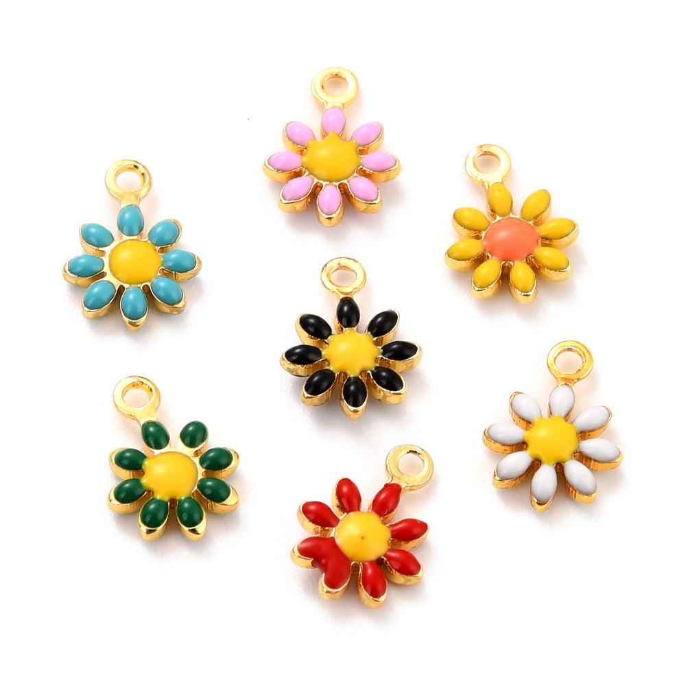 Brass Enamel Gold Plated Sunflower Charm