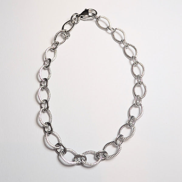 Decorative Oval Link Chain Bracelet, Silver Plated