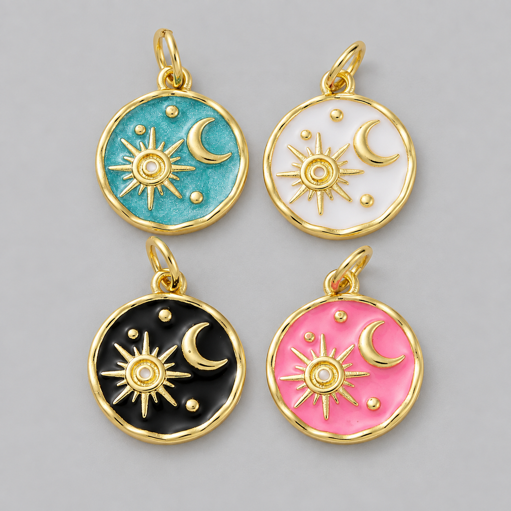 18K Gold Plated Enamel Sun & Moon Charm