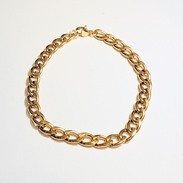 Flat Oval Link Chain Bracelet, Gold Plated