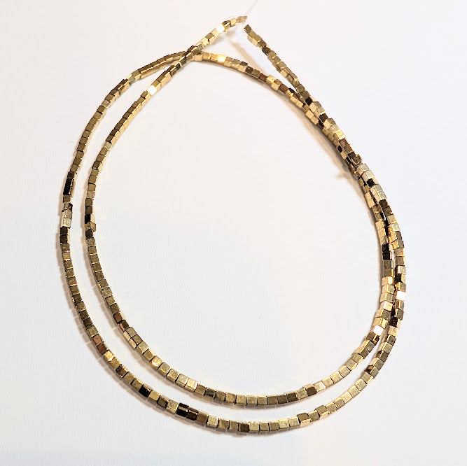 Gold Cube Hematite Beads
