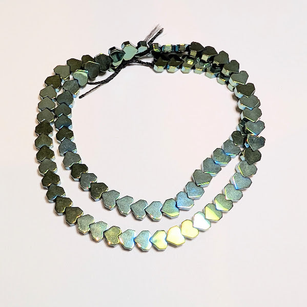 Green Heart Hematite Beads – 5mm x 6mm x 2mm (Approx. 81 beads)