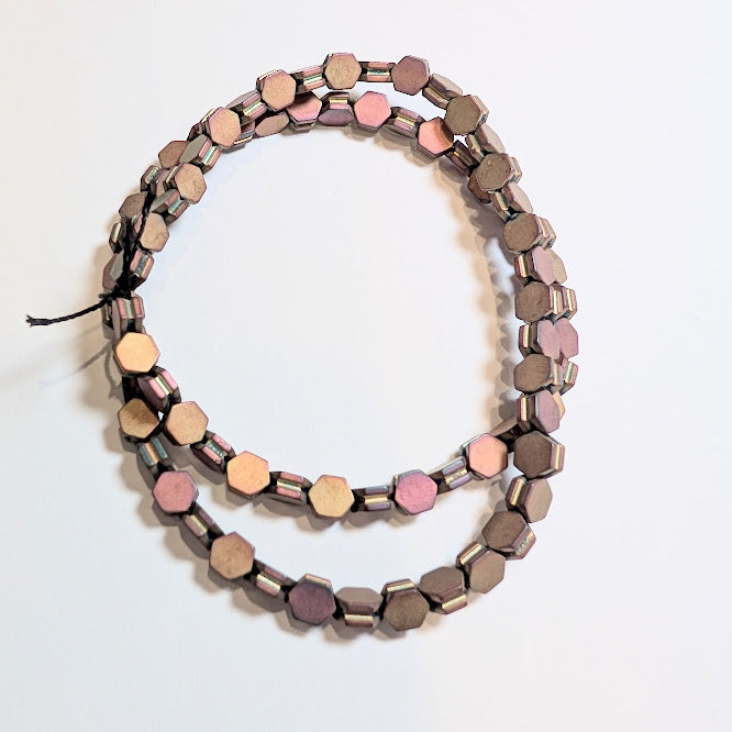 Matte Pink / Purple Hex Hematite Beads