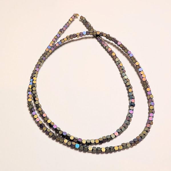 Matte Rainbow Faceted Cube Hematite Beads – 2.5mm