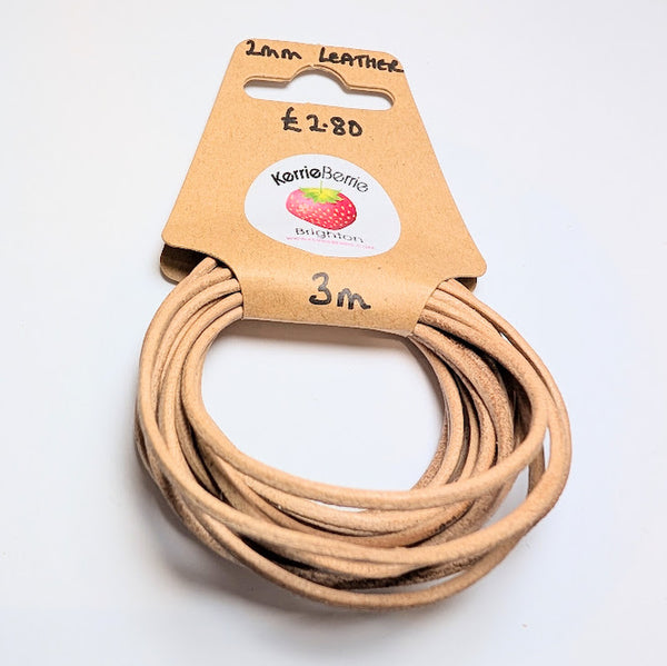 Leather Cord in Natural Tan Brown – 2mm (3m)