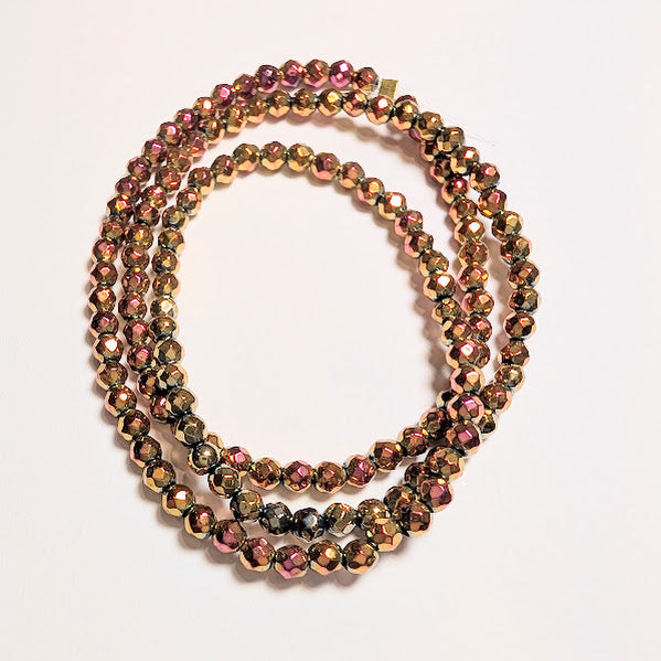 Iridescent Pink & Gold Faceted Round Hematite Beads  - 3.5mm