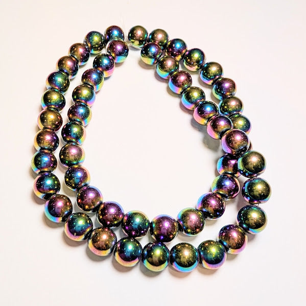 Iridescent Rainbow Round Hematite Beads  - 8mm