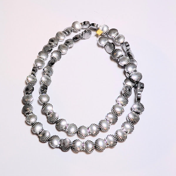 Silver Scallop Shell Hematite Beads