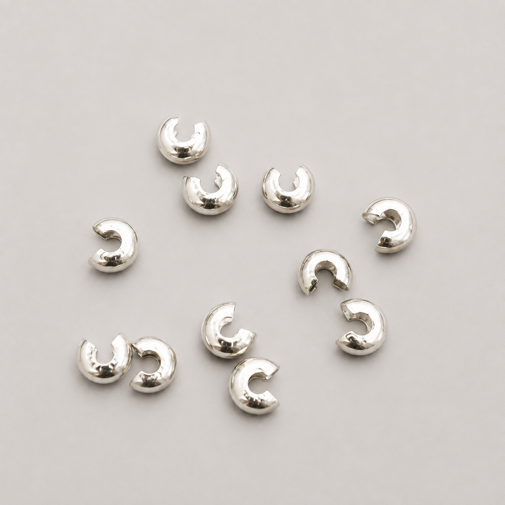 5mm Silver Plated Crimp Covers (10pcs)