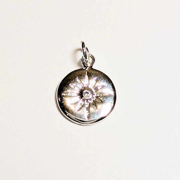 Compass Charms with cubic zirconia stone - Silver