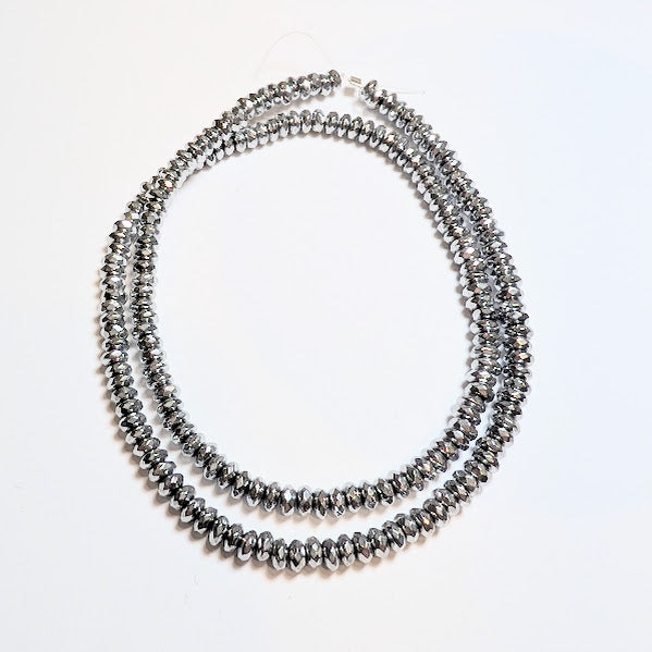 Silver Faceted Rondel Hematite Beads