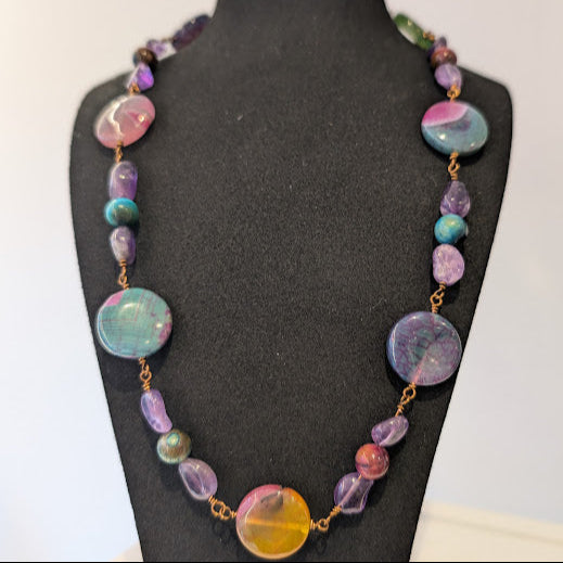 Tiger Eye, Amethyst & Agate Necklace