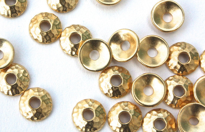Large Hole Gold Hammered Bead Cap - 9mm