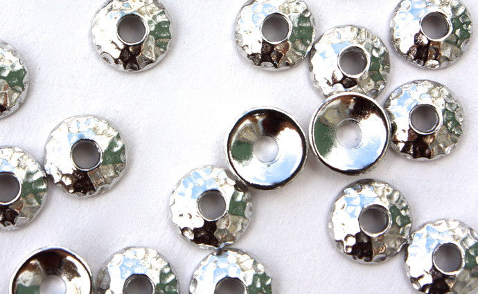 Large Hole Silver Hammered Bead Cap - 9mm