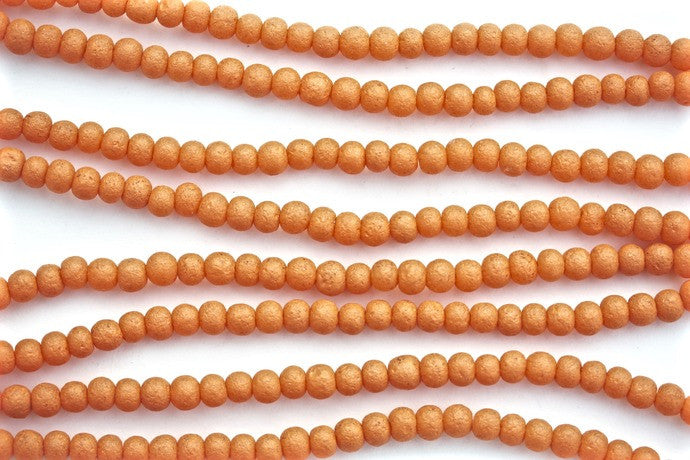 40cm Strand of 5mm Round Orange Matt Glass Beads