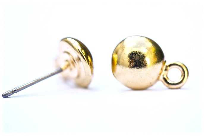 Dome Earring Post, Gold Plate - 8mm