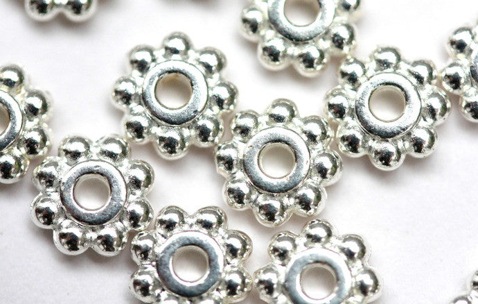 20 x 6mm Fine Silver Plated Flower Spacer