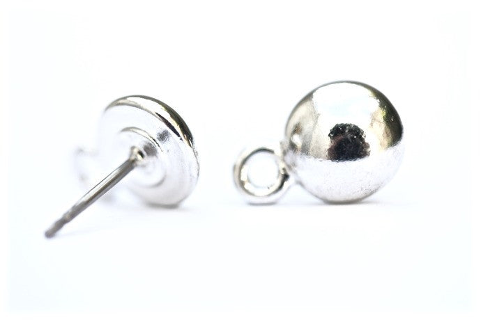 Dome Earring Post, White Bronze Plate