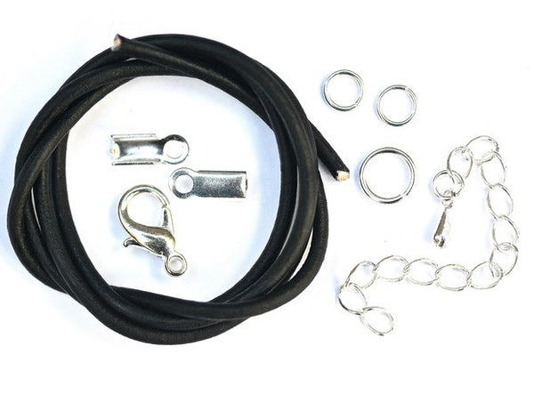 Leather Necklace Kit contains components and instructions.