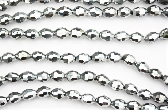 40cm strand of 8x11mm Metallic Silver rice crystal beads