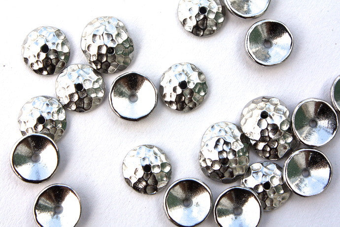 Silver Hammered Bead Cap - 7mm