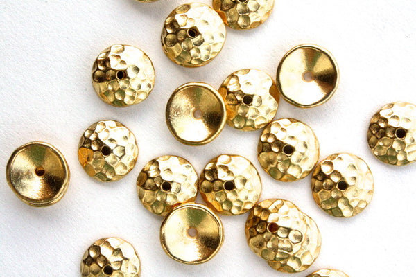 Real Gold Plated Hammered Bead Cap - 7mm