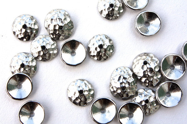 10 x Silver Hammered Bead Cap - 9mm