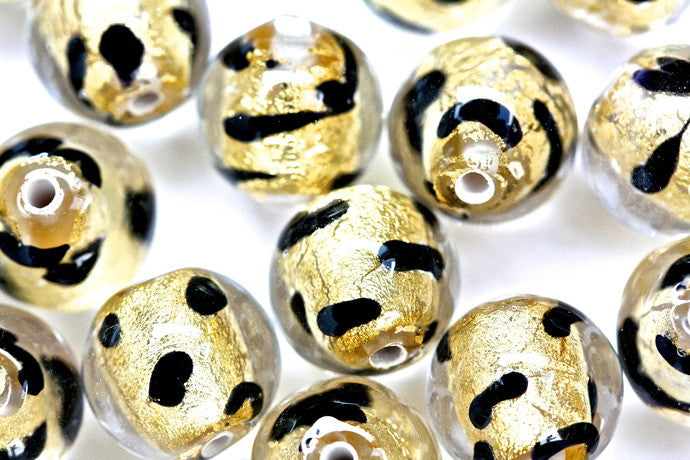 Gold and Black Polka Dot Round Bead