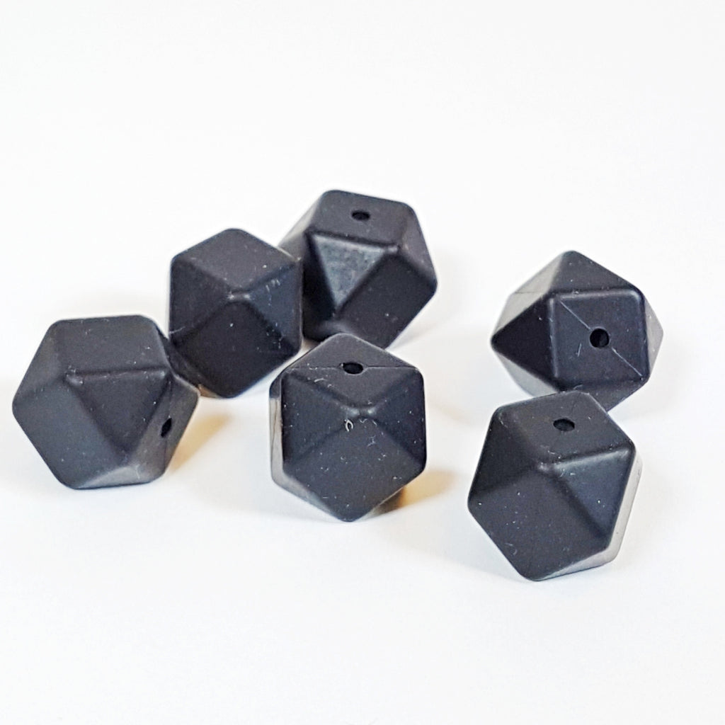 Black - 18mm Hexagon Silicone Beads