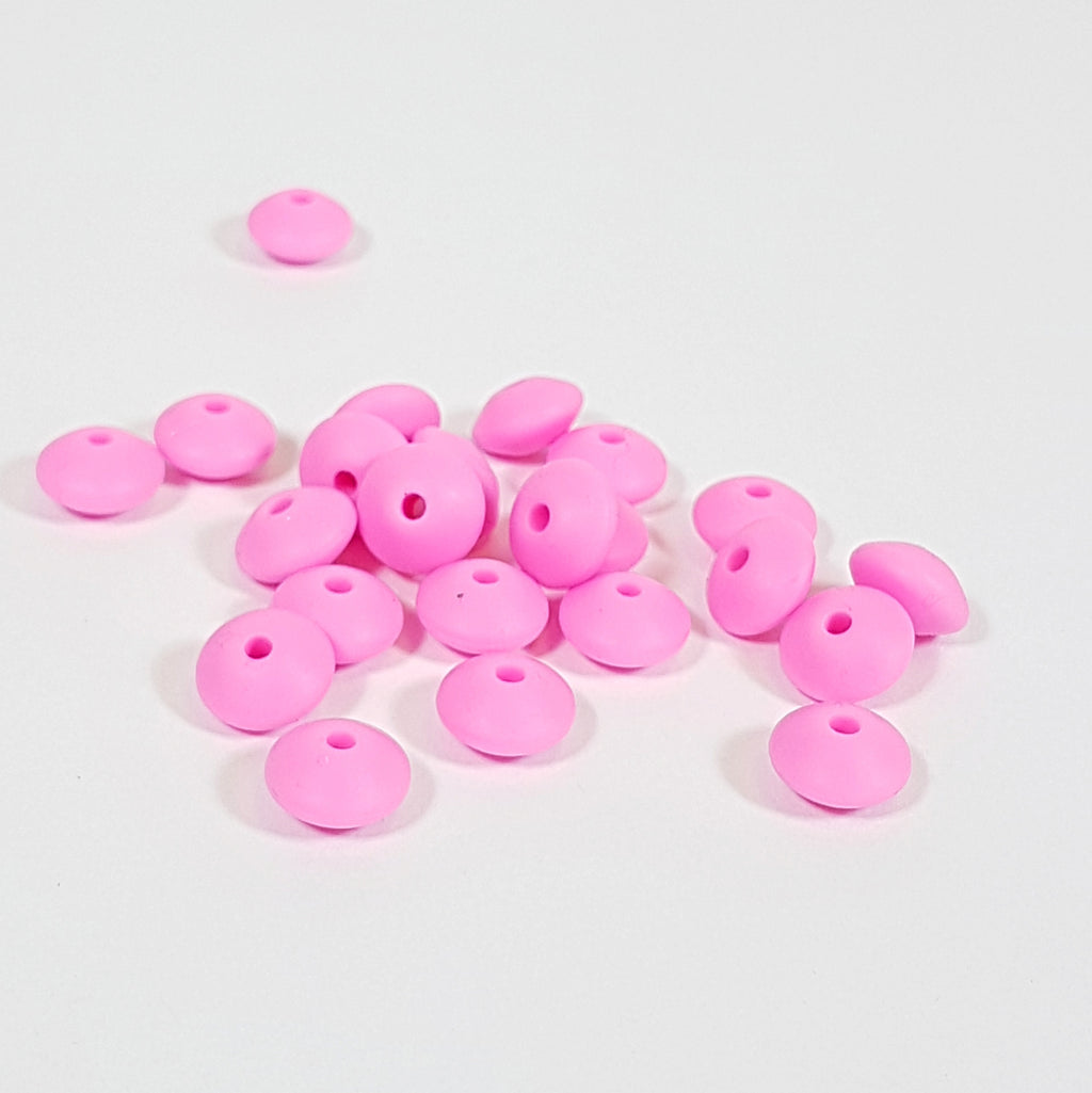 Lentil Silicone Bead 12mm x 7mm  - Bright Pink
