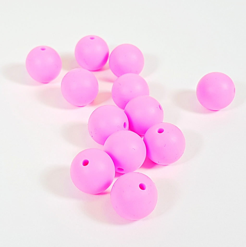 15mm Round Silicone Bead - Bright Pink