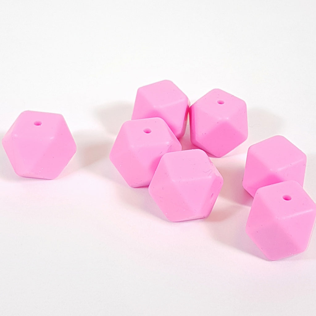 18mm Hexagon Silicone Bead - Bright Pink
