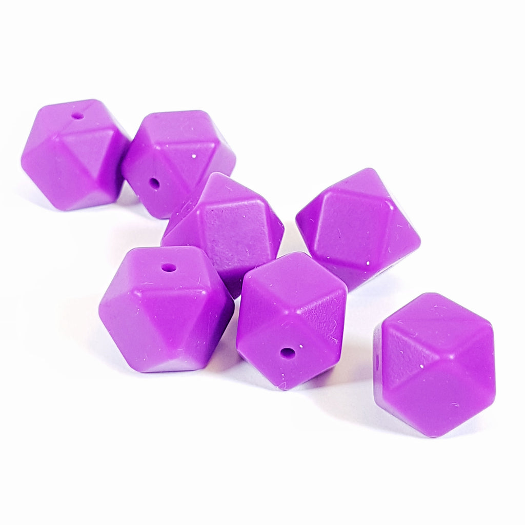 18mm Hexagon Silicone Beads - Bright purple