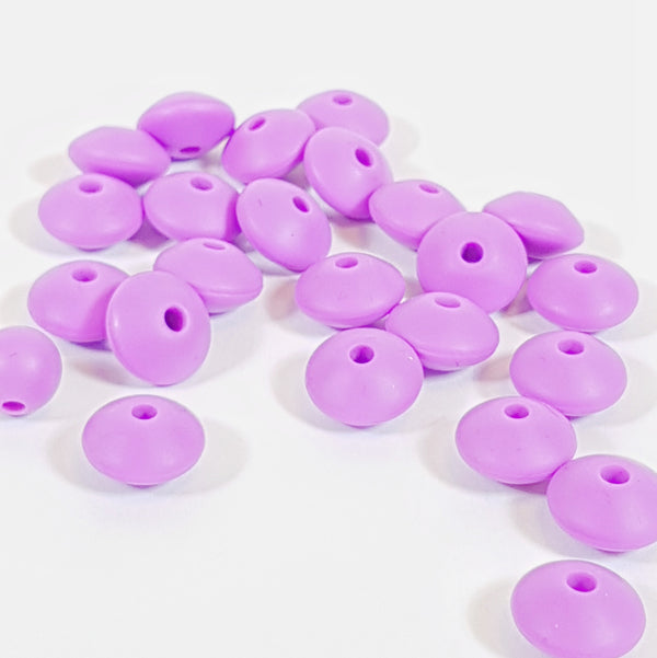 Lentil Silicone Bead 12mm x 7mm  - Medium Purple