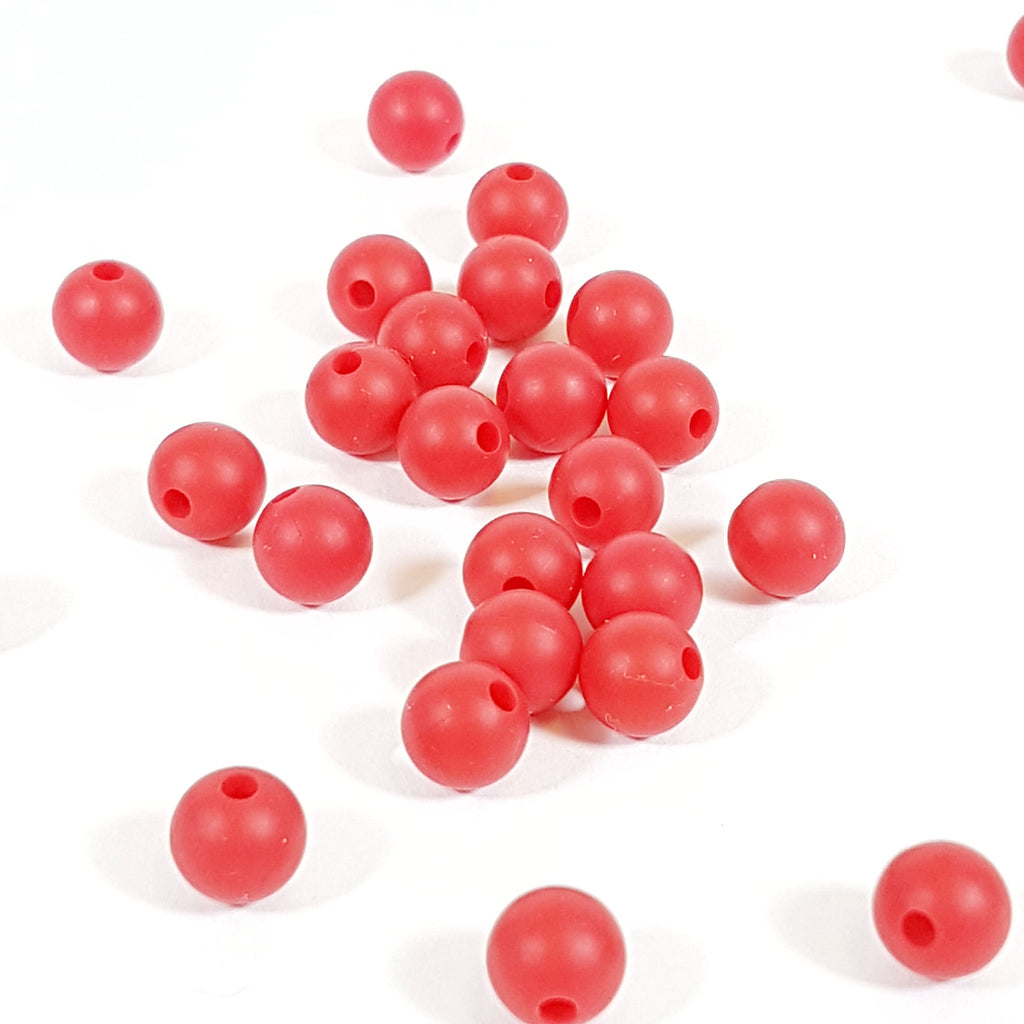9mm Round Silicone Beads - Red