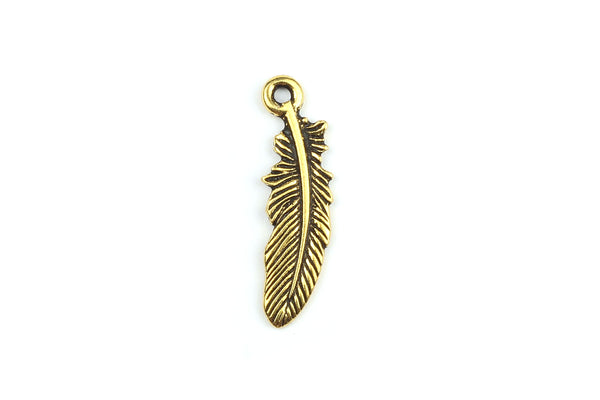 Tierracast Gold Plated Feather Charm for Jewellery Making