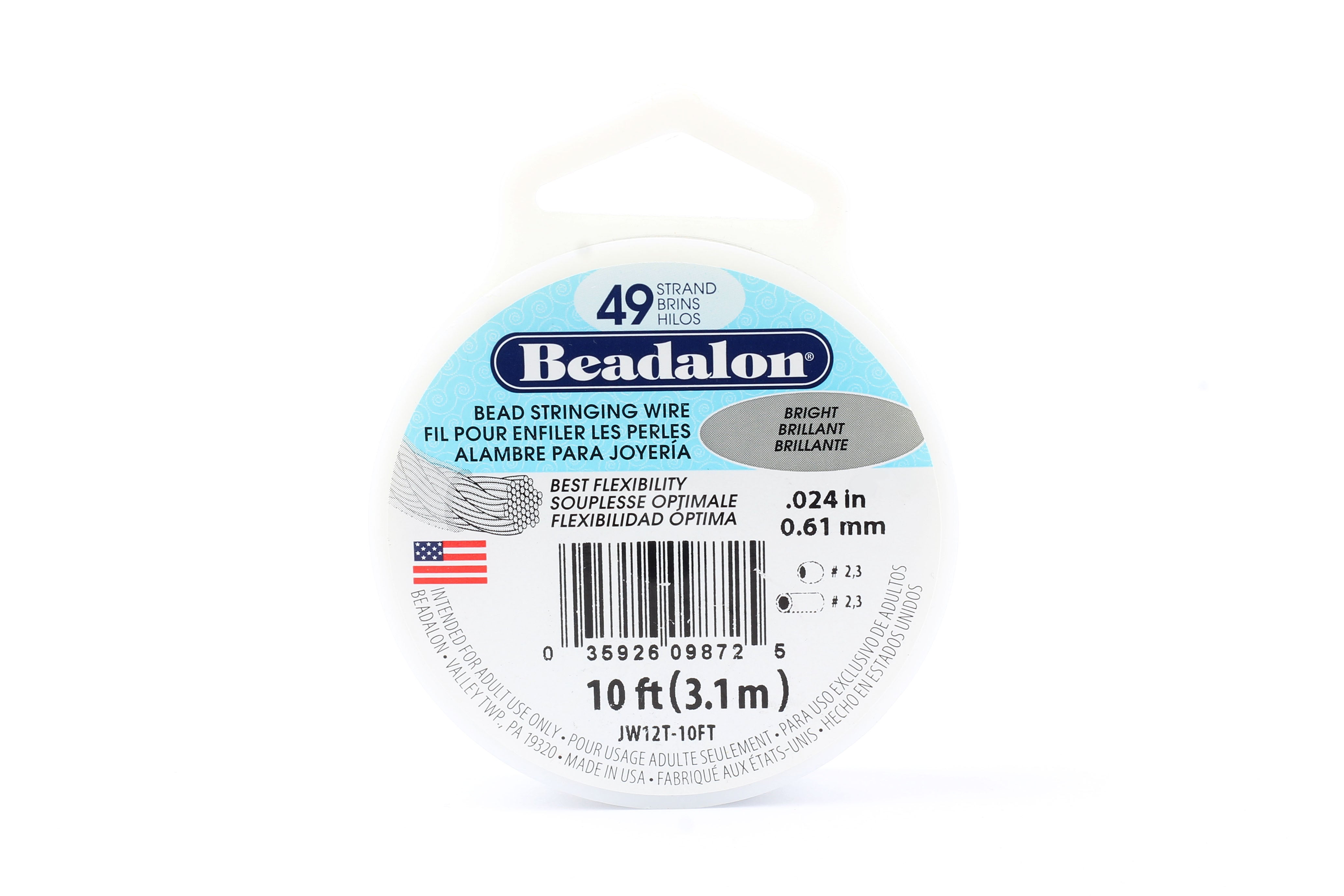 49 Strand Bead Stringing Wire BRIGHT 0.24in 0.61mm