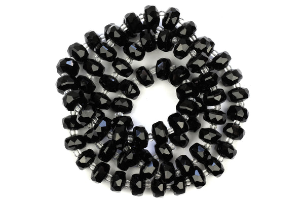 Kerrie Berrie 10mm x 6mm Faceted Crystal Glass Bead Strand in Black
