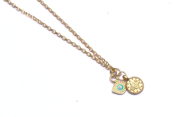 God's Eye and Coin Necklace - Gold Filled