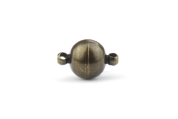 Antique Bronze Spherical Magnetic Clasps – 8mm x 14mm (5 sets)