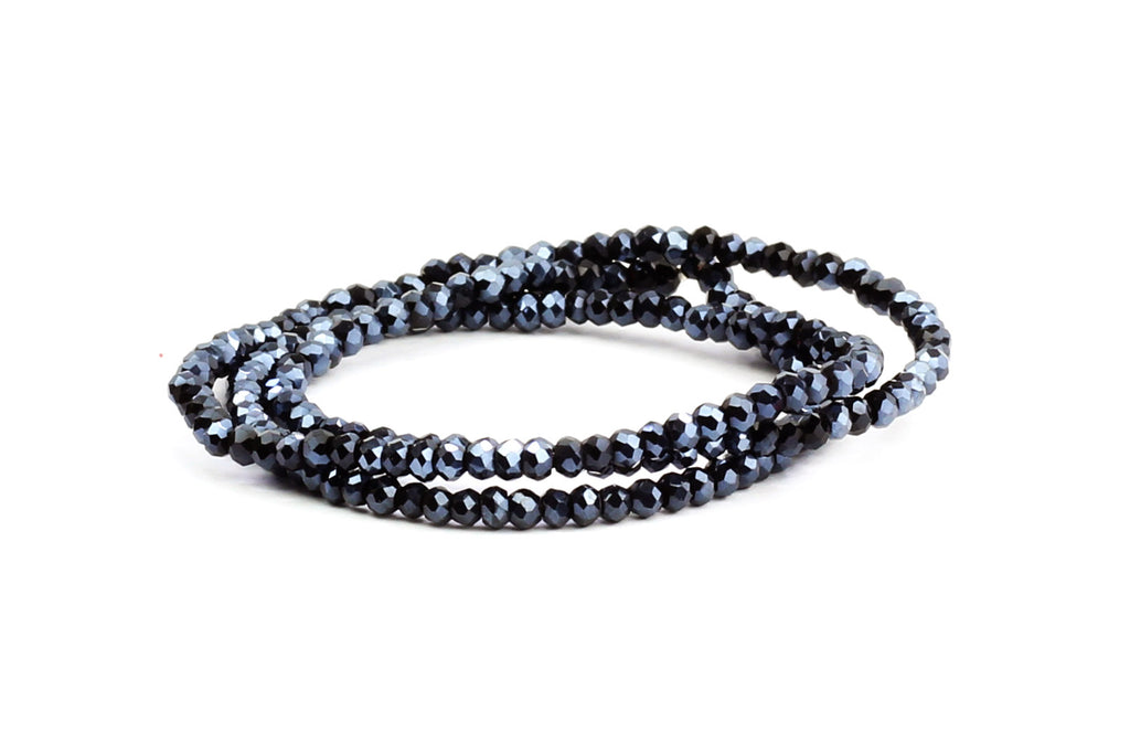 1.5mm x 2mm Dark Grey Crystal Glass Faceted Bead Strand
