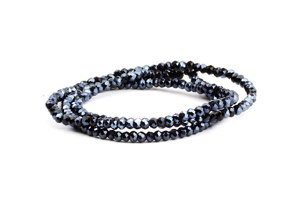 1.5mm x 2mm Dark Grey Crystal Glass Faceted Bead Strand
