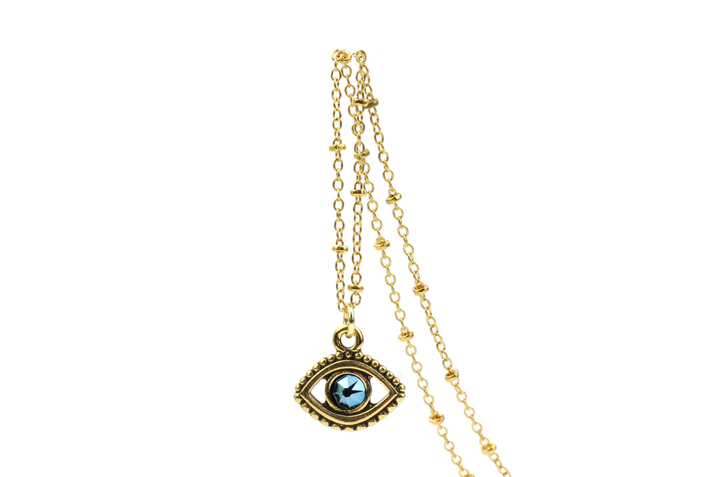 Swarovski 'Evil Eye' Charm Necklace w/ Gold Satellite Chain