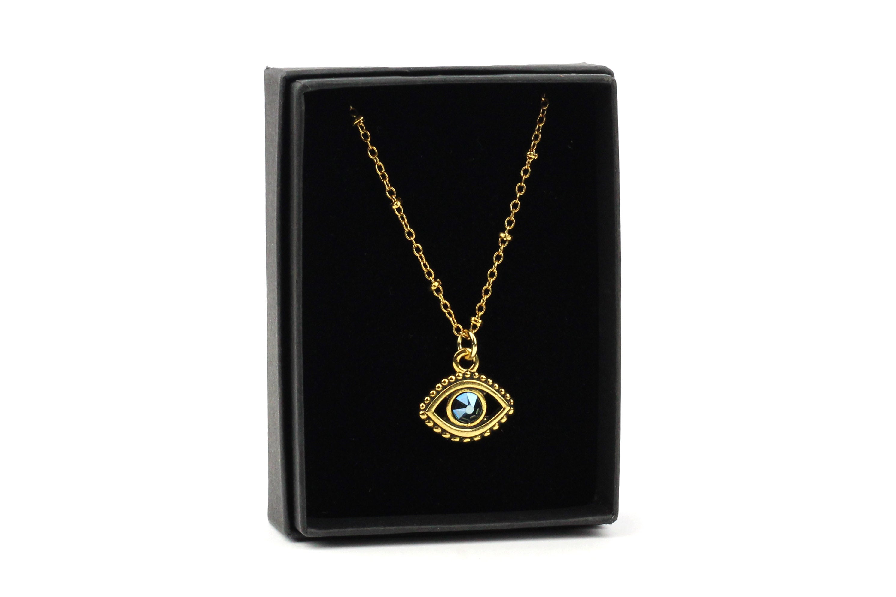 Swarovski 'Evil Eye' Charm Necklace w/ Gold Satellite Chain – KerrieBerrie  Beads & Jewellery