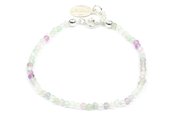 Kerrie Berrie Colourful Genuine Real Fluorite and Silver Bracelet in White and Purple