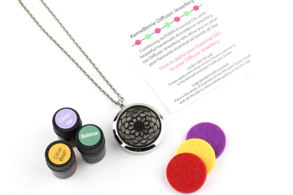 Silver Flower Design Aromatherapy Diffuser Necklace Locket Jewellery. Gift Set with Oils Available.