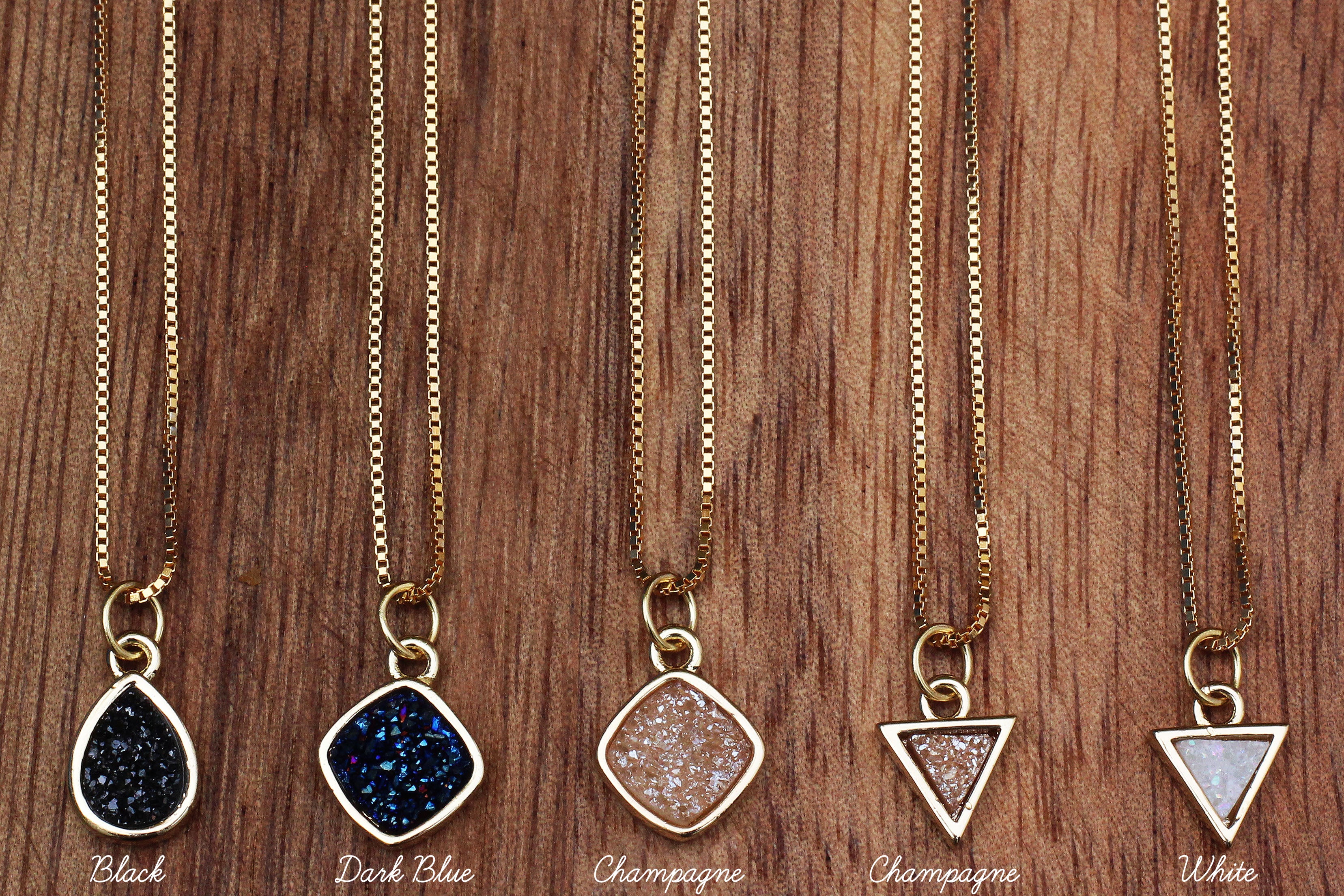 Druzy Crystal Gold Necklace with 18
