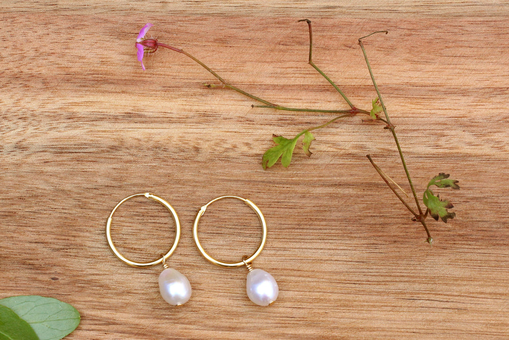 Kerrie Berrie Gold Freshwater Pearl Hoop Earrings